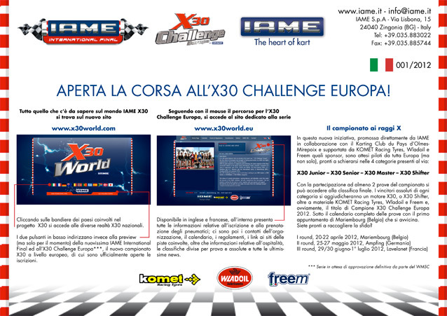 Aperta la Corsa all’X30 Challenge Europa !