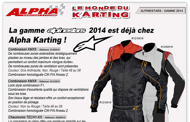 La gamme Alpinestars 2014 disponible chez Alpha Karting