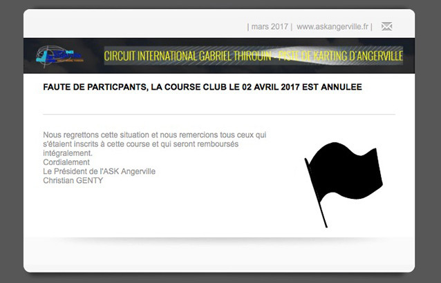 Annulation de la Course Club du 2 avril à Angerville