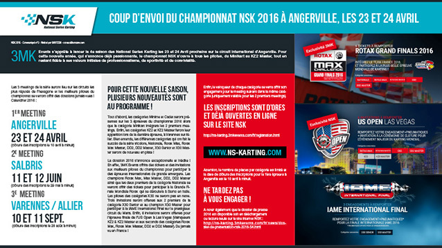 Coup d’envoi du championnat NSK 2016 à Angerville, les 23 et 24 avril