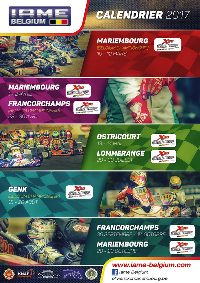 Calendrier Challenge X30 IAME Belgium 2017