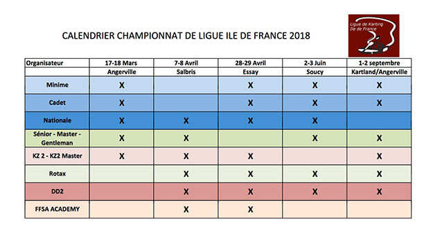 Calendrier Championnat Ligue Ile de France 2018