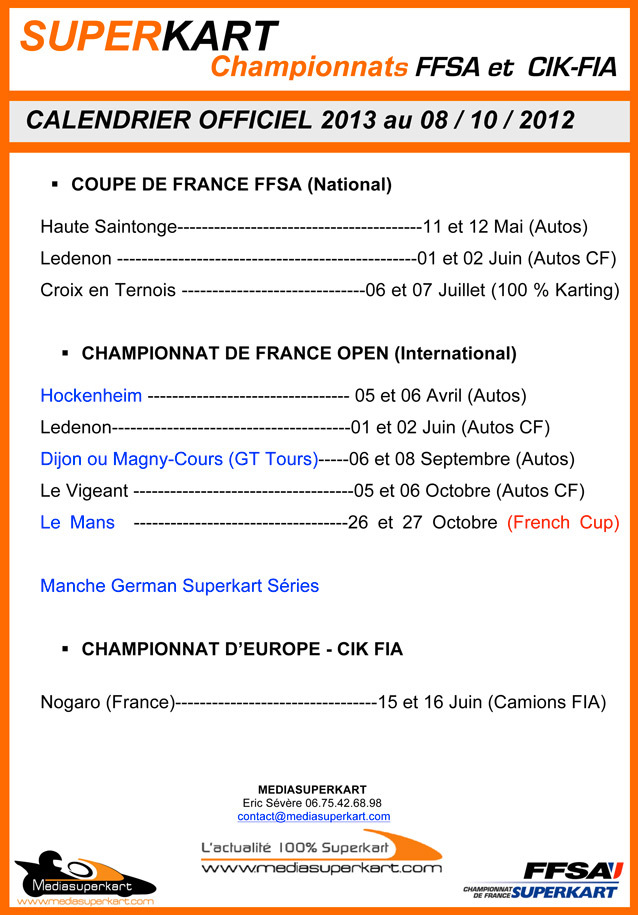 Calendrier FFSA Superkart 2013