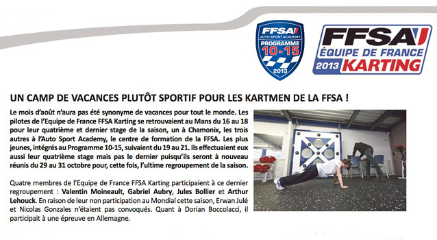 Un camp de vacances plutôt sportif pour les kartmen de la FFSA !