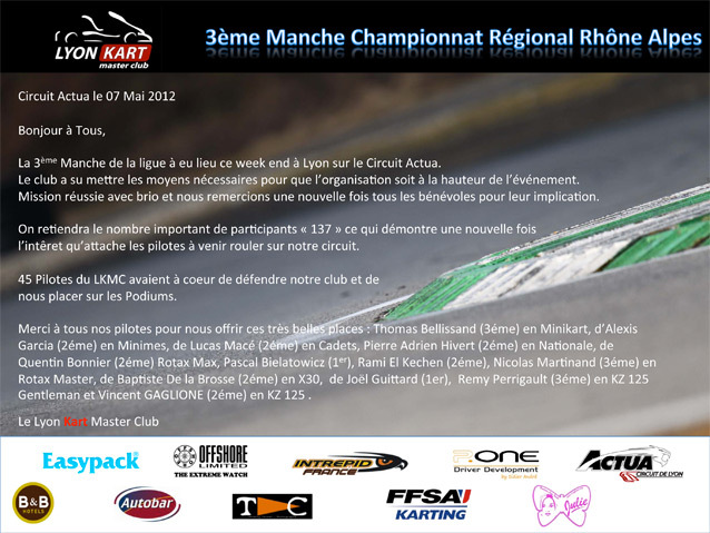 Lyon Kart Master Club: 3ème manche du championnat régional