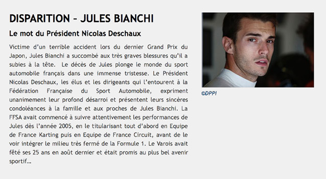 Le mot du président de la FFSA sur la disparition de Jules Bianchi