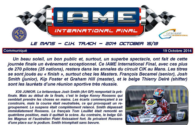 IAME International Final 2014 – Sunday Press Release