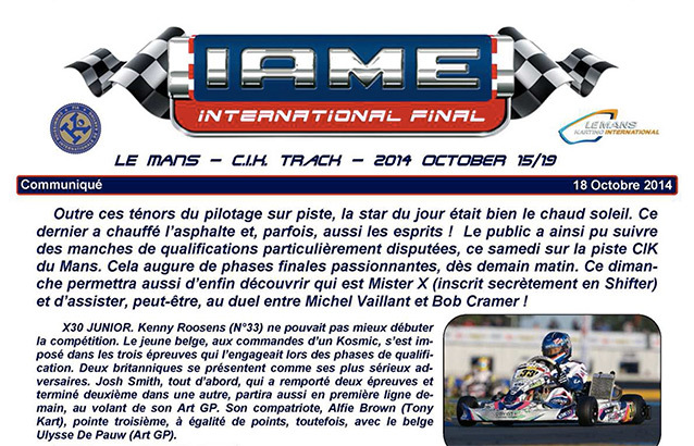 IAME International Final – Communiqué samedi 18