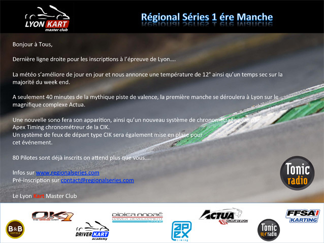 Régional Series 2013: manche 1 à Lyon ce week-end