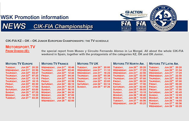 Horaires diffusion meeting CIK Oviedo sur Motorsport.tv