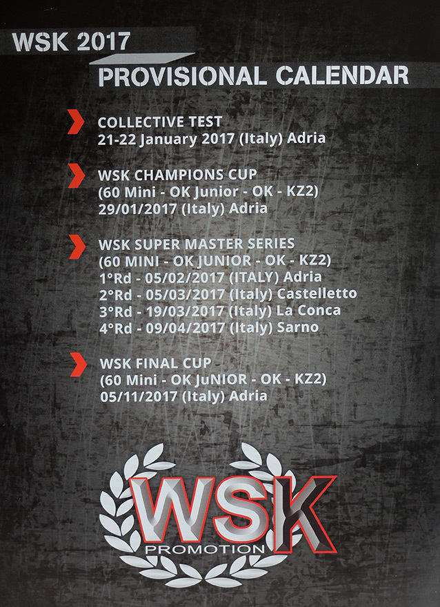 Calendrier prévisionnel WSK Promotion 2017