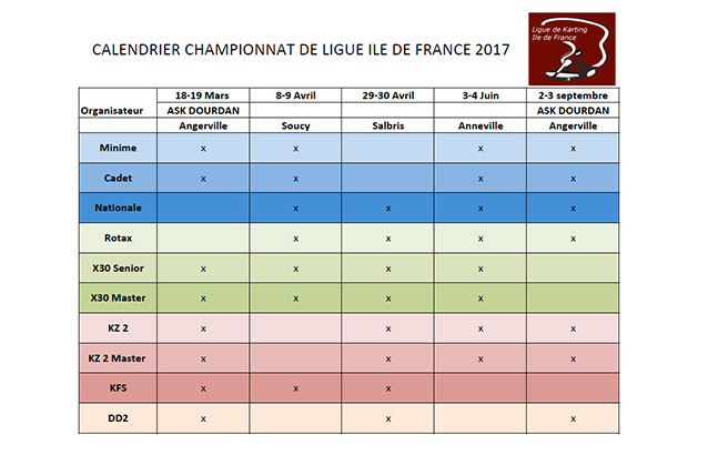 Calendrier Ligue Ile de France 2017