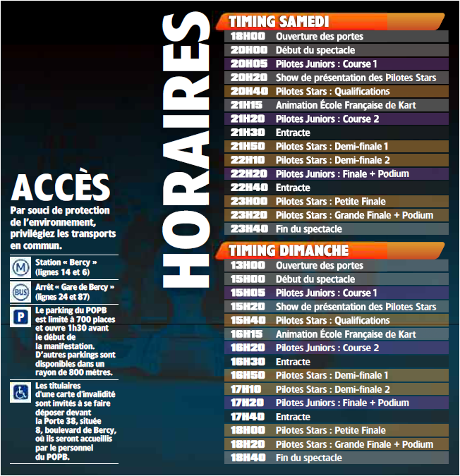 Horaires des ERDF Masters Kart 2011