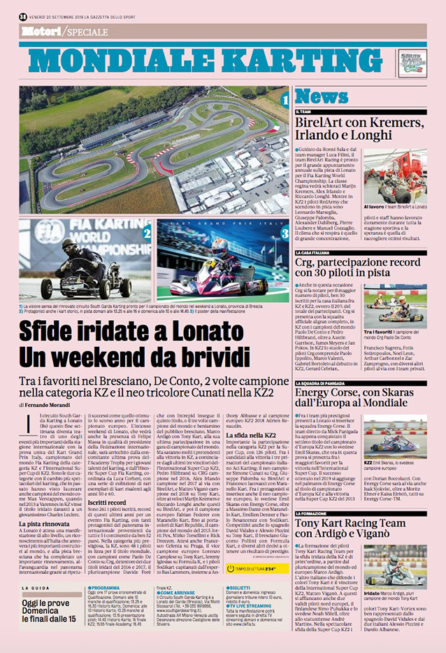 Le Mondial de Lonato en pleine page dans La Gazzetta dello Sport