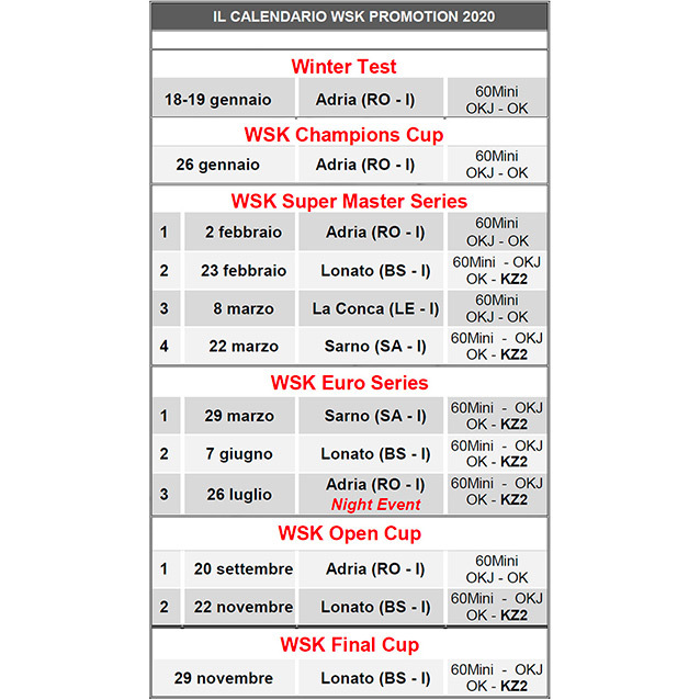 The definitive 2020 racing calendar of WSK Promotion