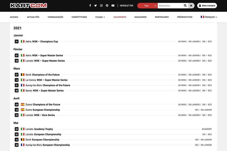 Le calendrier 2021 se met en place sur Kartcom