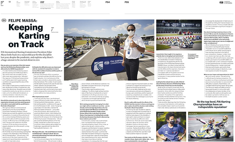 Le Président de la CIK-FIA Felipe Massa s’exprime dans le magazine “AUTO” #33 de la FIA