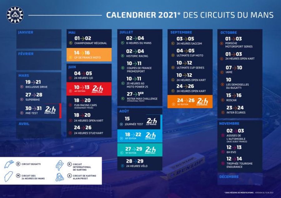 Le calendrier 2021 des circuits du Mans mis à jour