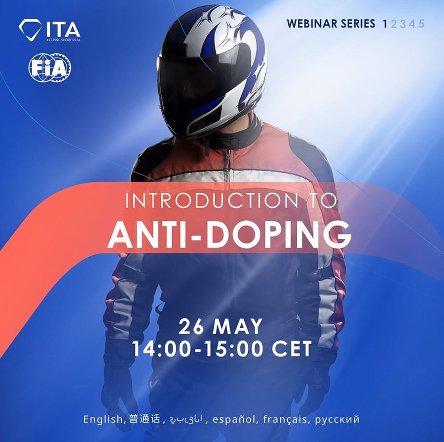 FIA: Introduction to anti-doping, Wednesday 26 May at 2pm