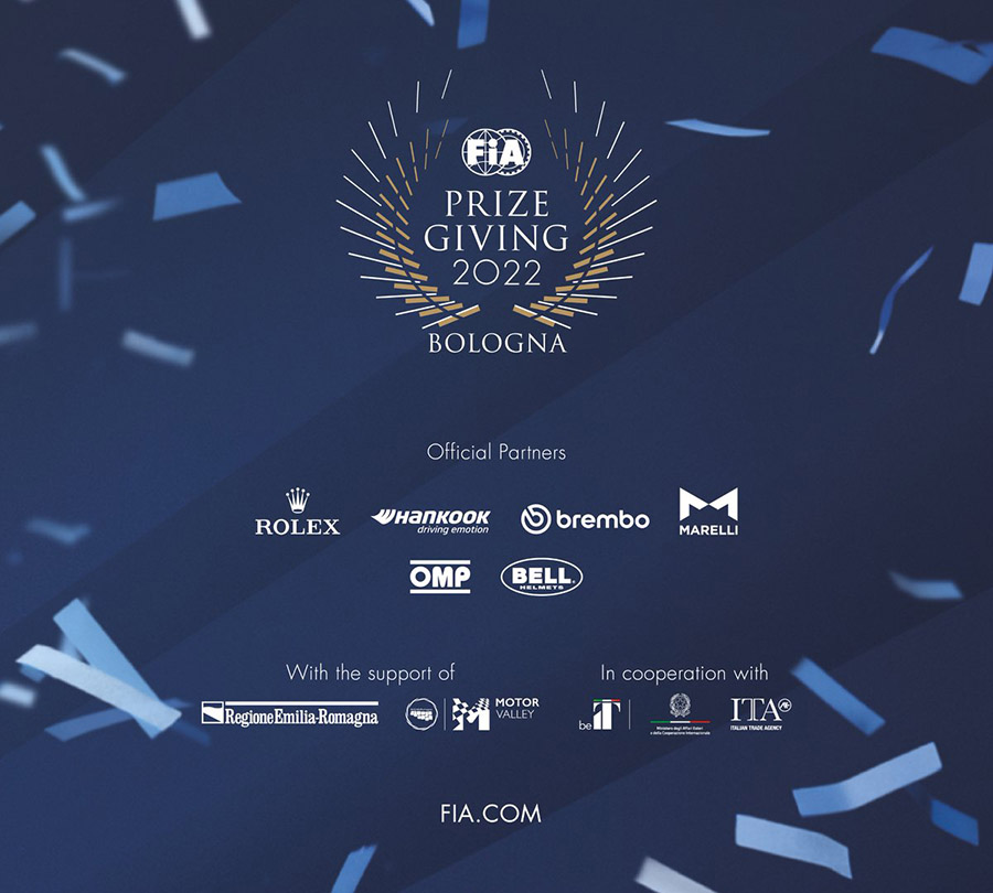 2022 FIA Prize Giving will celebrate Motor Sport Champions in Bologna on 9th December